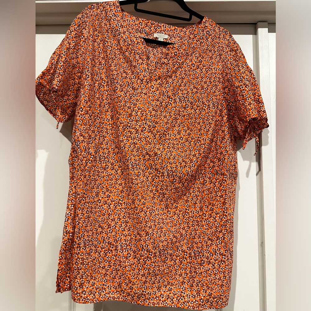 Talbots Women's Coral and Blue Patterned Top